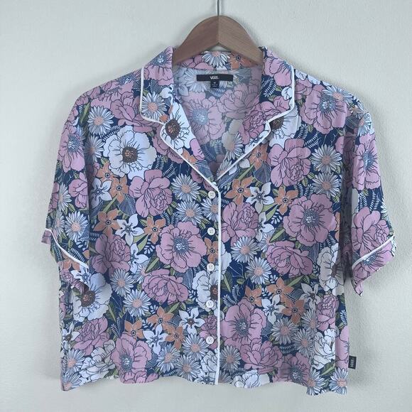 VANS Two Piece Floral Printed PJ Set Top M and Shorts L Pink Women's Preppy - Picture 2 of 12